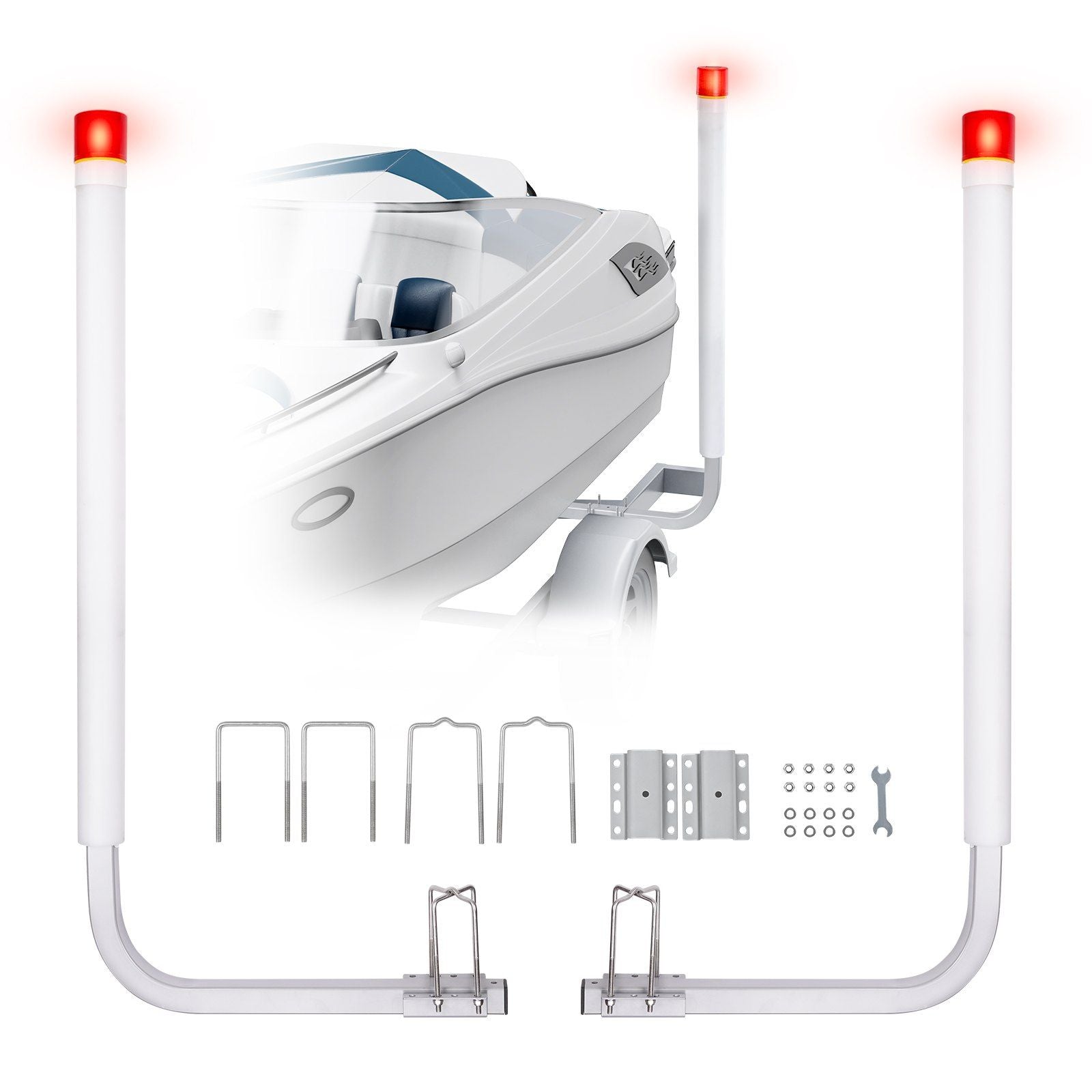 VEVOR Marine Trailer Guide Set, 46 LED Illuminated Guide Poles, Pair of Steel, Corrosion-Resistant, with PVC Covering, Suitable