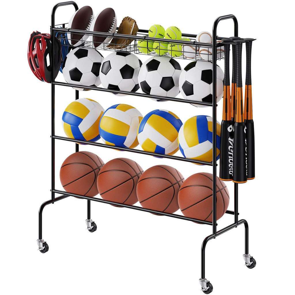 Vevor Basketball Rack, 4-Layers Rolling Basketball Shooting Training Stand, Sports Equipment Storage Organizer With Wheels, Hook