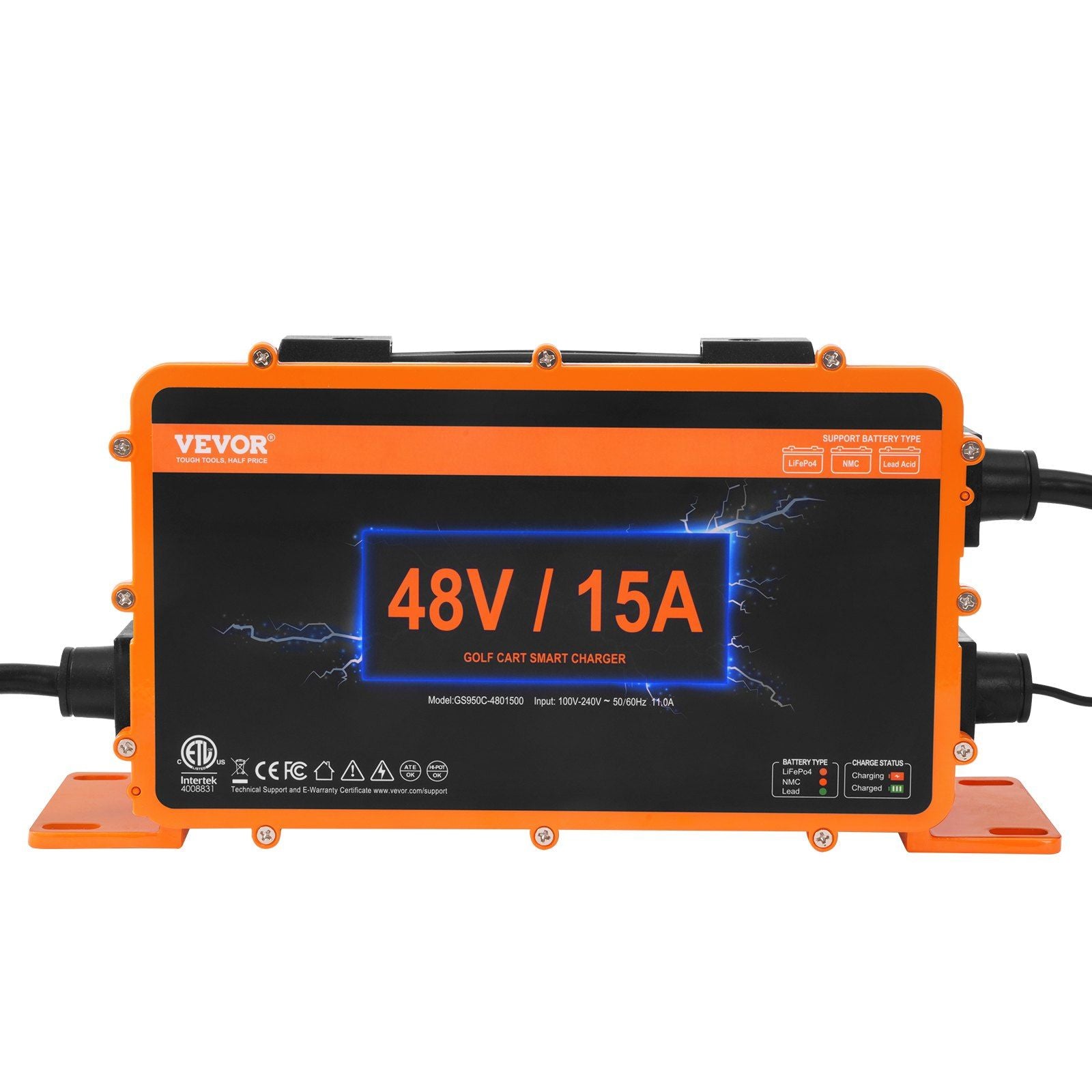 Vevor 48 Volt Golf Cart Battery Charger, 15 Amp, Smart Battery Charger With Rxv Plug, Compatible With Lead-Acid Agm/Gel/Efb Mf F