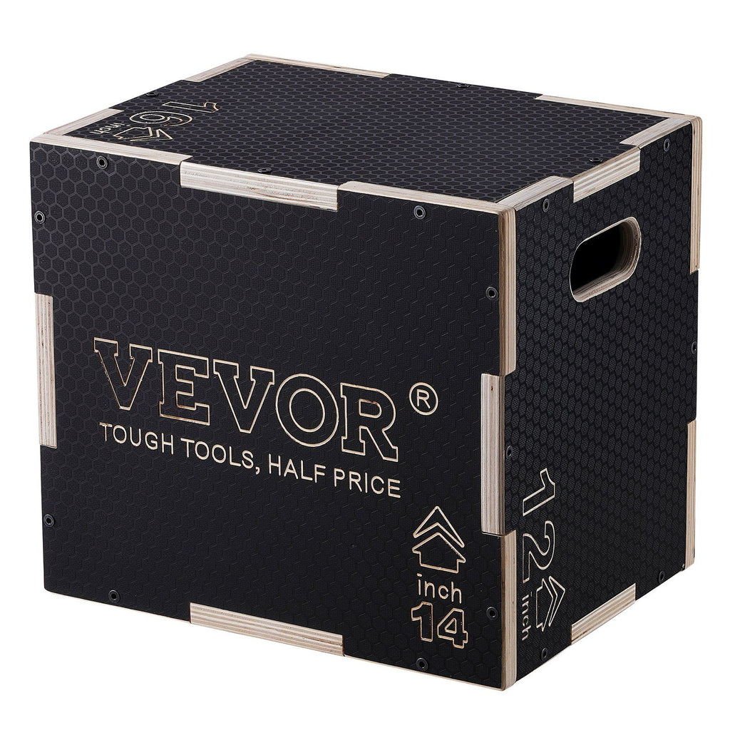 Vevor 3 In 1 Plyometric Jump Box, 16/14/12 Inch Wooden Plyo Box, Platform & Jumping Agility Box, Anti-Slip Fitness Exercise Step