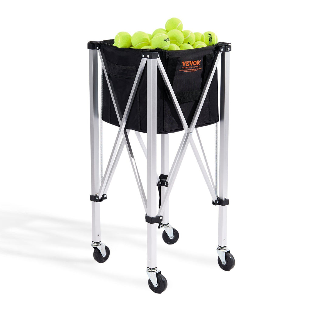 Vevor Foldable Tennis Ball Hopper, Holds 150 Tennis Balls, Lightweight Aluminum Alloy Tennis Ball Basket Cart With Wheels, Remov