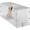 Vevor Live Animal Cage Trap, 50'' X 20'' X 26'' Humane Cat Trap Galvanized Iron, Folding Animal Trap With Handle For Stray Dogs,