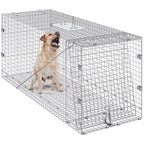 Vevor Live Animal Cage Trap, 50'' X 20'' X 26'' Humane Cat Trap Galvanized Iron, Folding Animal Trap With Handle For Stray Dogs,
