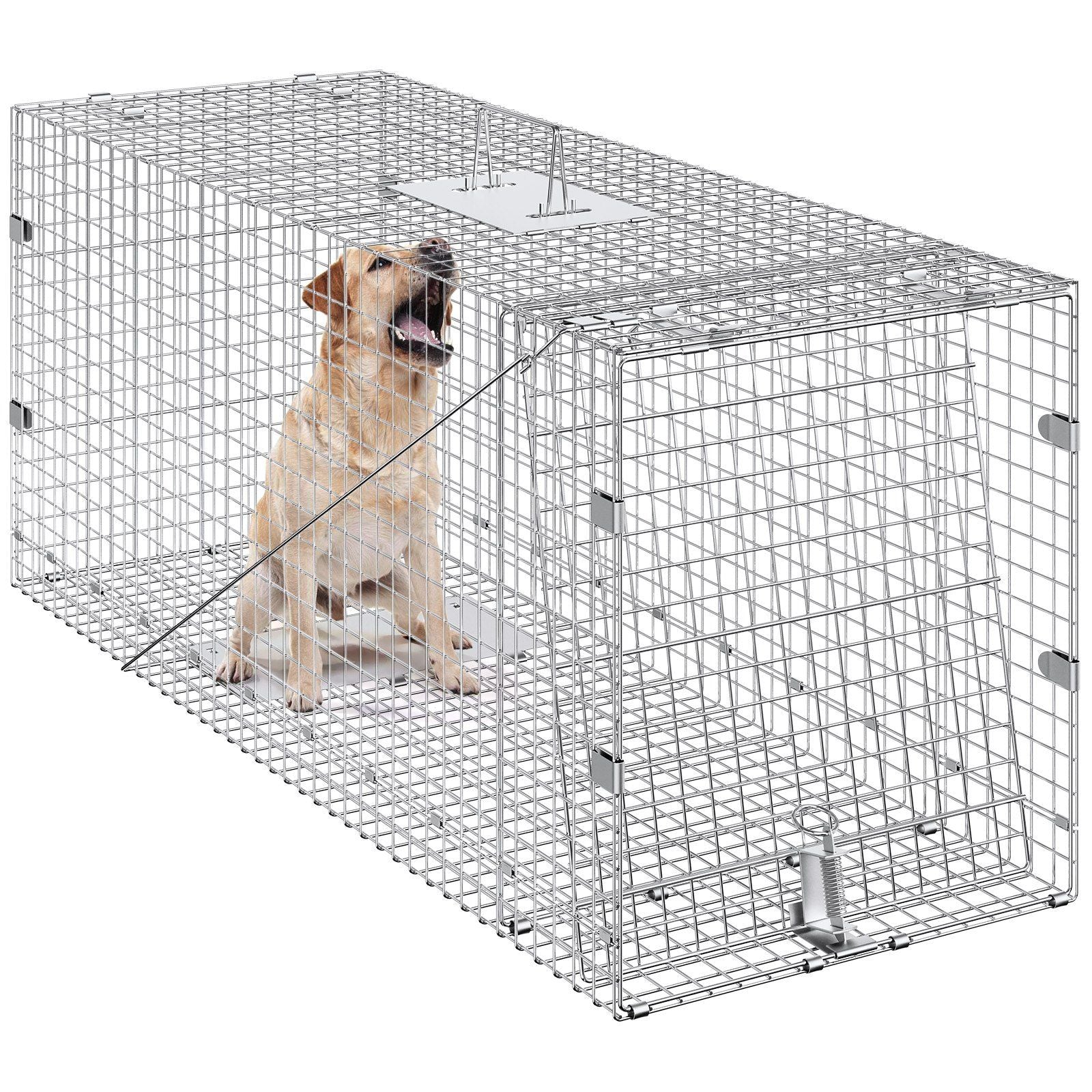 Vevor Live Animal Cage Trap, 50'' X 20'' X 26'' Humane Cat Trap Galvanized Iron, Folding Animal Trap With Handle For Stray Dogs,
