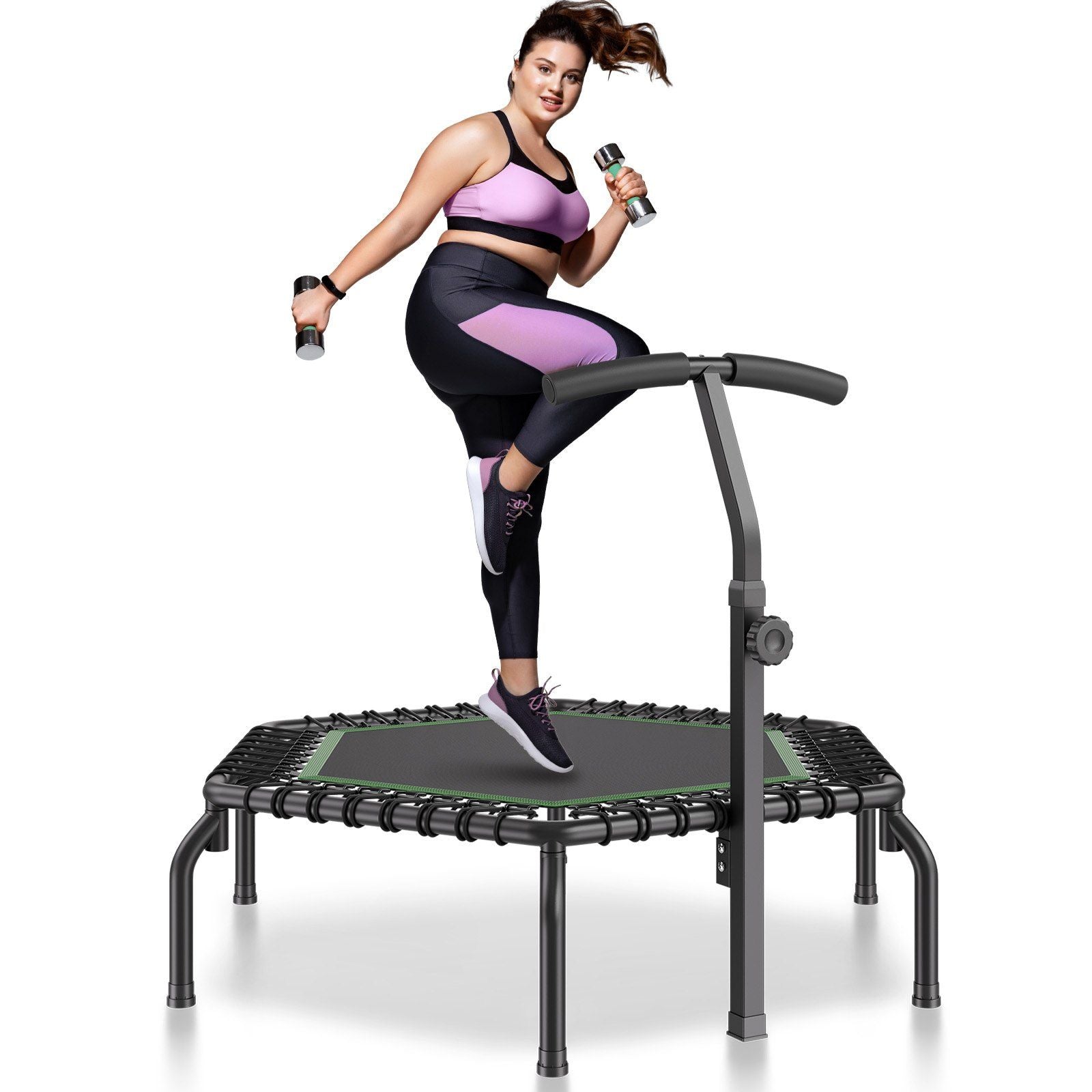 VEVOR 54.5 Mini Fitness Trampoline Adults Indoor Exercise Rebounder with Handle