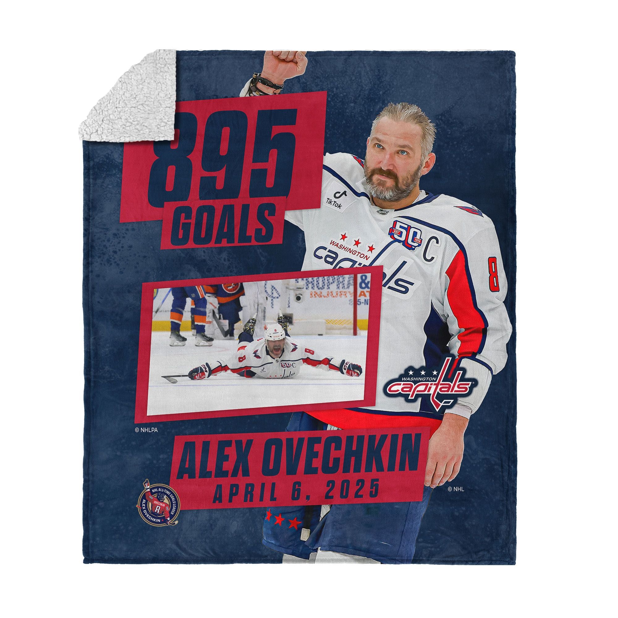 NHL Washington Capitals Alex Ovechkin 895 Goals Photo Silk Touch Sherpa Throw Blanket 50 x 60 inches