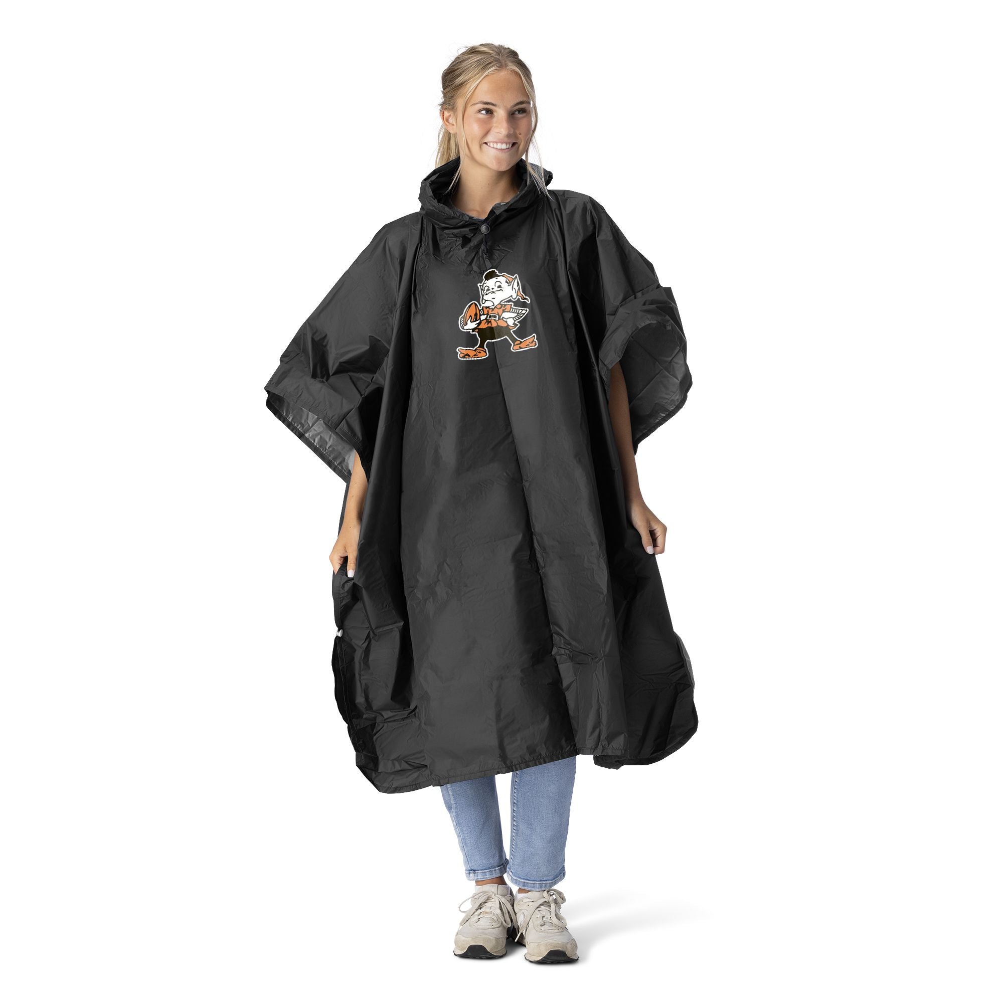 Cleveland Browns NFL Black Deluxe Pullover Poncho with Mesh Bag 49x44 inches