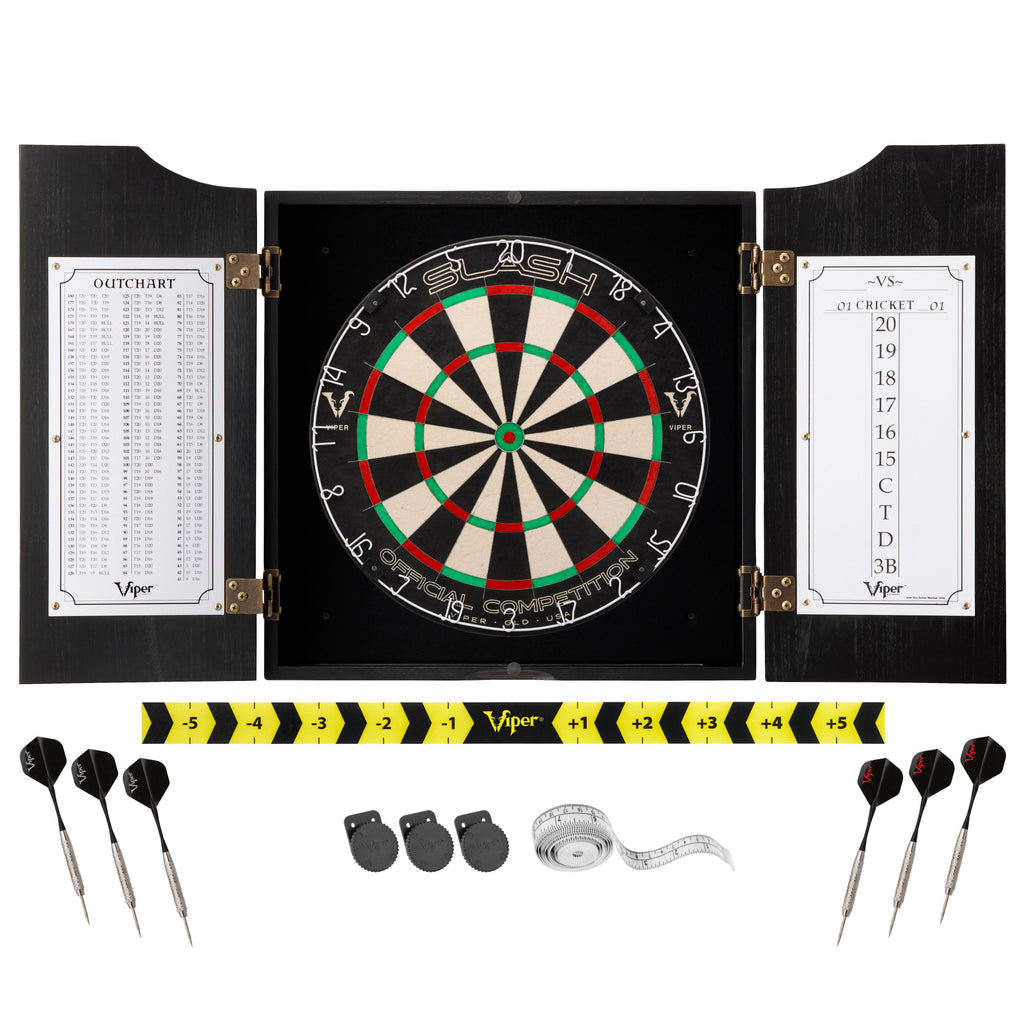 Viper Hudson Dartboard Cabinet Black And Slash Sisal Dartboard