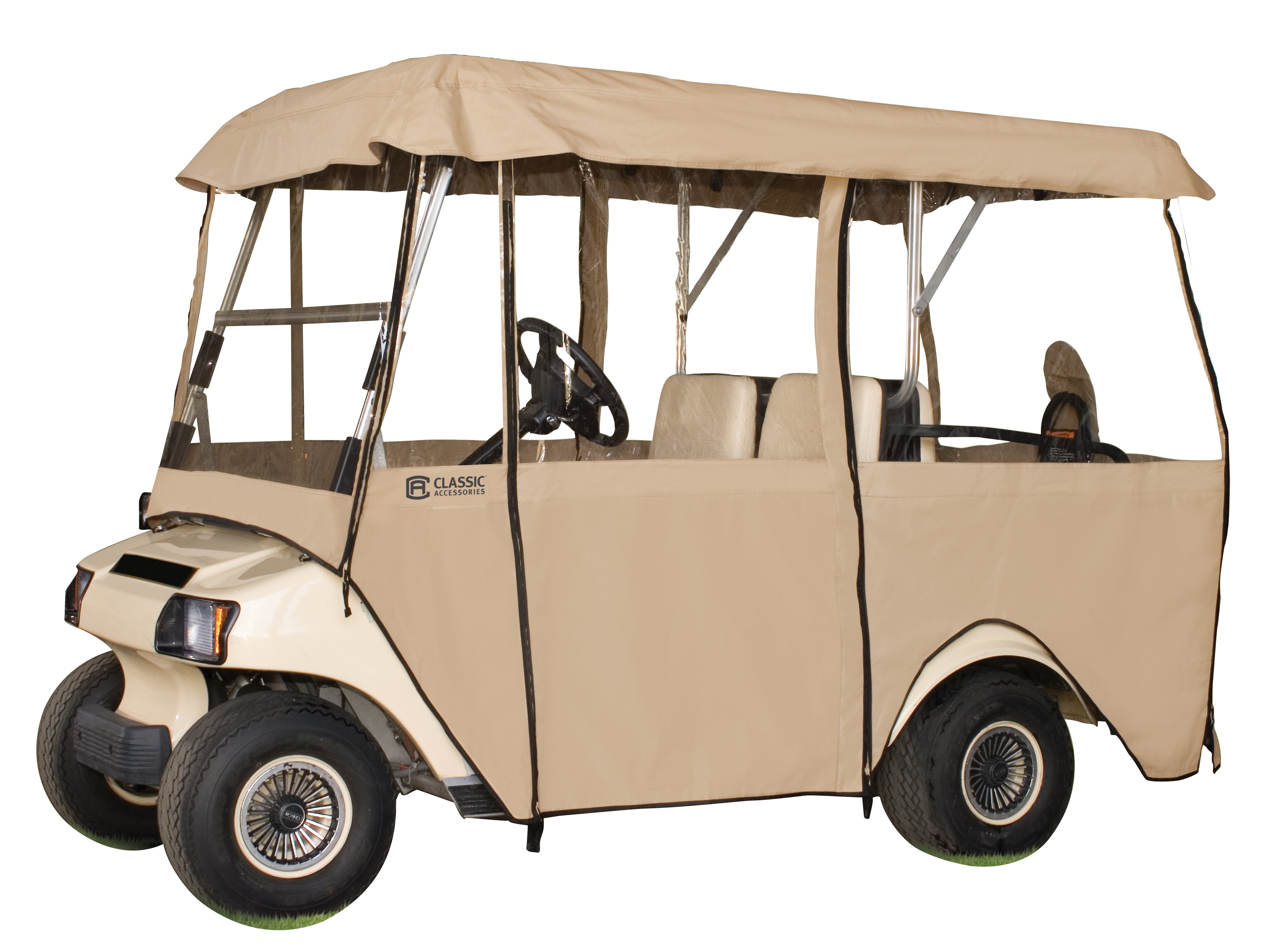 Classic Accessories Fairway Deluxe 4Sided 4Person Golf Cart Enclosure, Tan