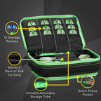 Casemaster Plazma Plus Dart Case Black With Green Zipper And Phone Pocket