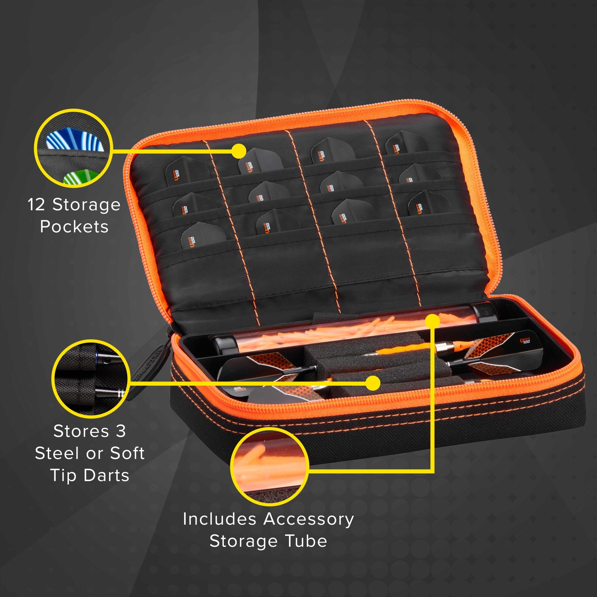 Casemaster Plazma Dart Case Black With Orange Zipper