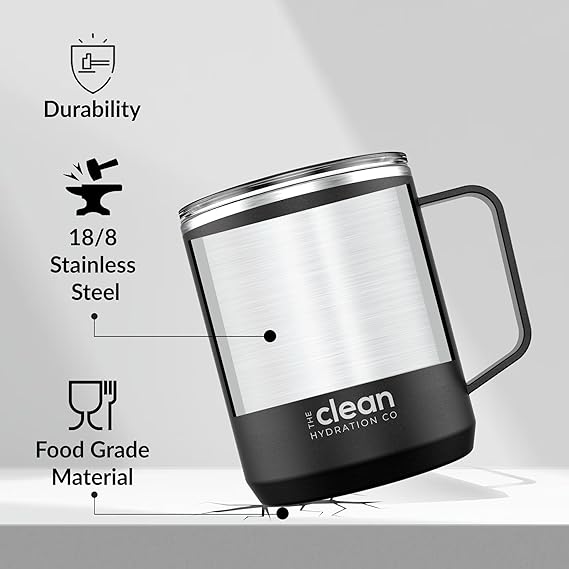 The Clean Hydration Co, Mug 12, Insulated Stainless Steel Coffee Mug Cup with Ceramic Inner Coating, No Metal Taste (Aqua)