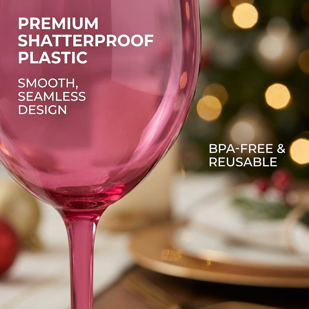 Red Cup Living 14oz Stemmed Plastic Wine Glasses, Reusable Shatterproof Wine Cups