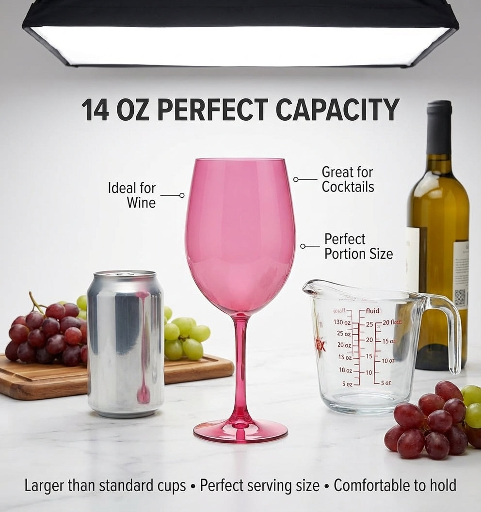 Red Cup Living 14oz Stemmed Plastic Wine Glasses, Reusable Shatterproof Wine Cups