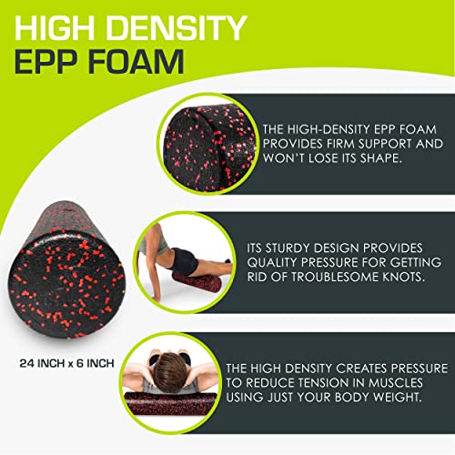 High Density Speckled Foam Roller 24X6-In, Black/Red