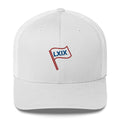 Red White and Blue Trucker Hat — White Snapback Cap