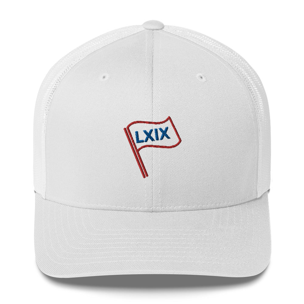 Red White and Blue Trucker Hat — White Snapback Cap