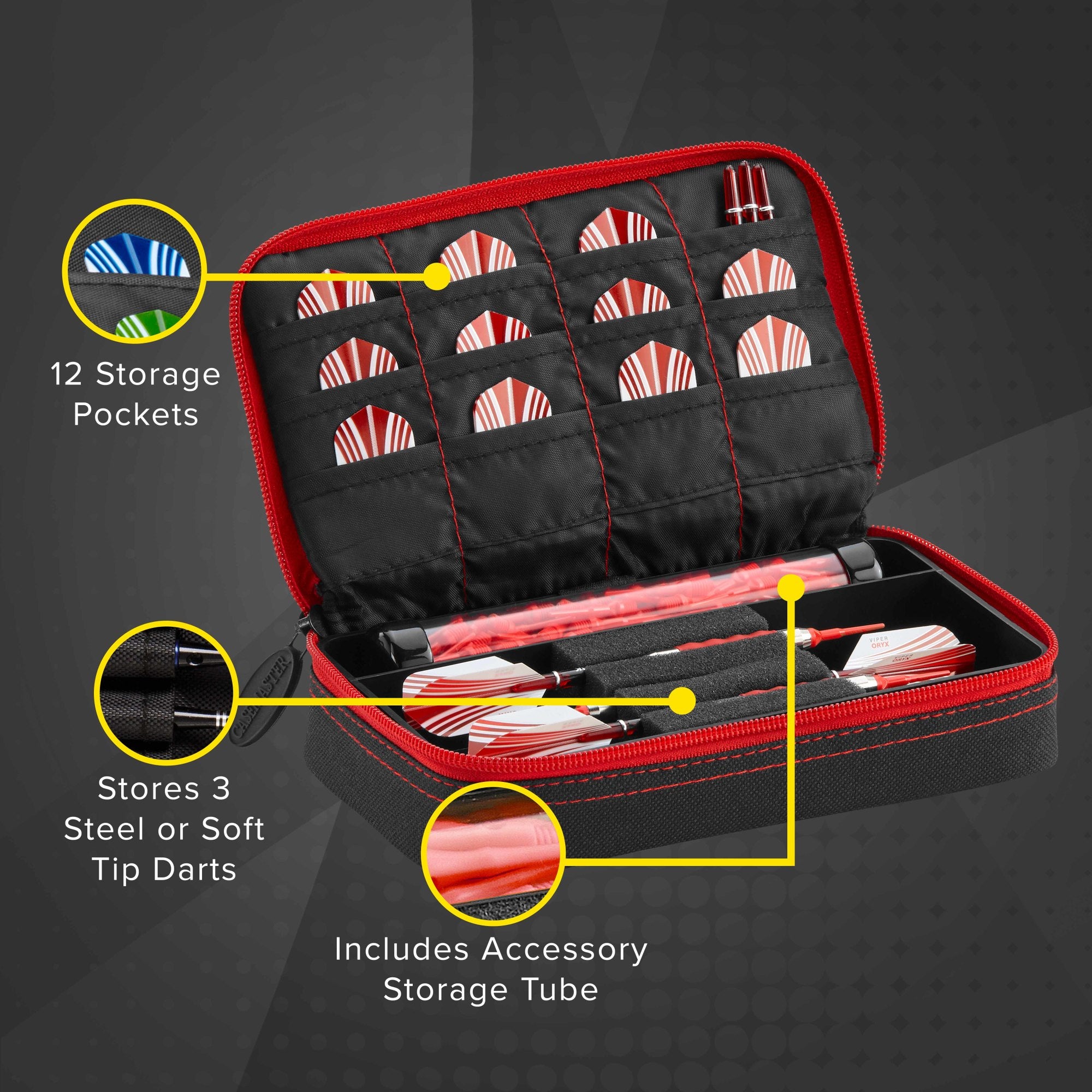 Casemaster Plazma Dart Case Black With Ruby Zipper