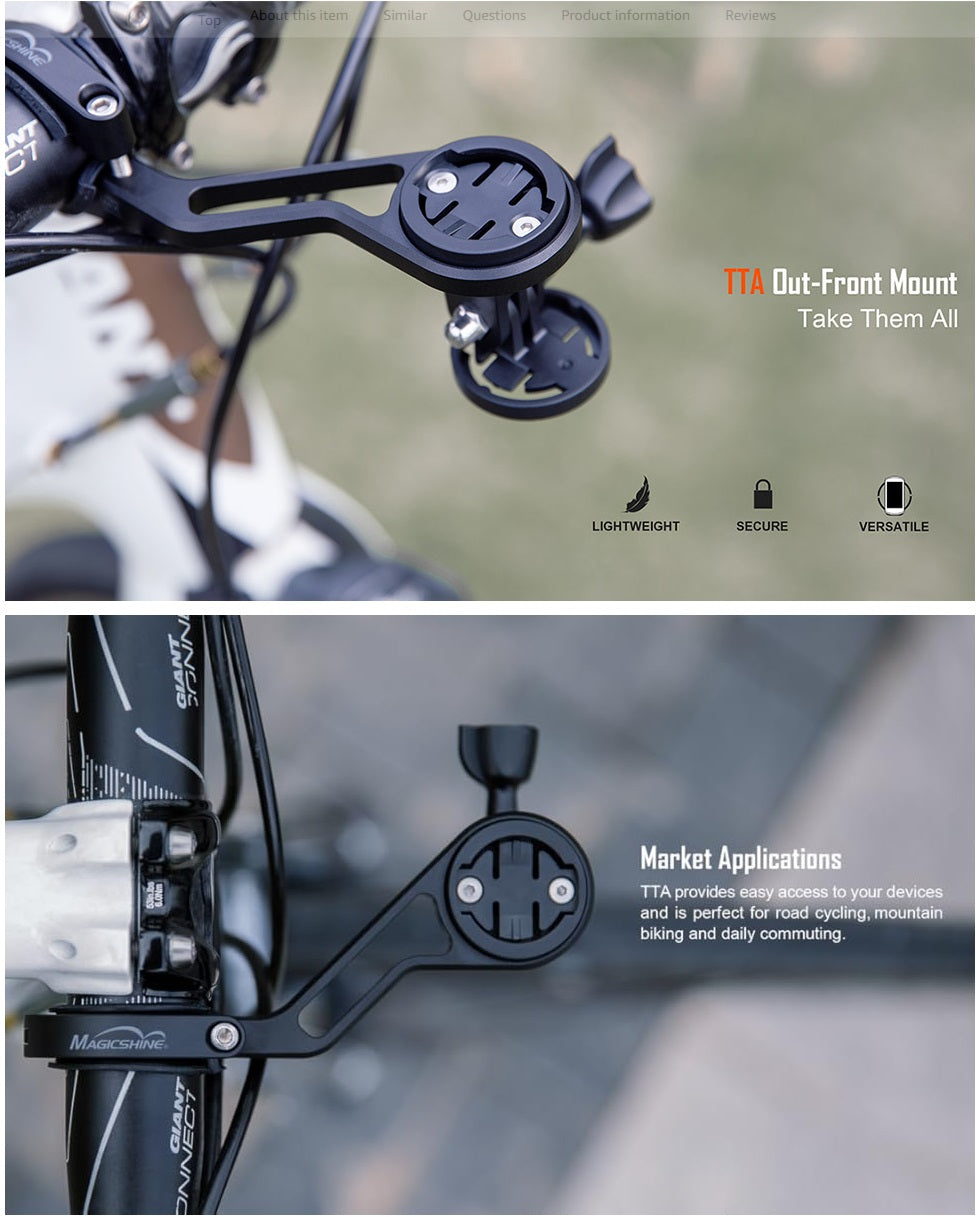 Magicshine Out Front Mount, Compatible with Garmin Computers, Bike Front Lights, GPS, etc. Compatible with Wahoo, Polar, Bryton Devices.