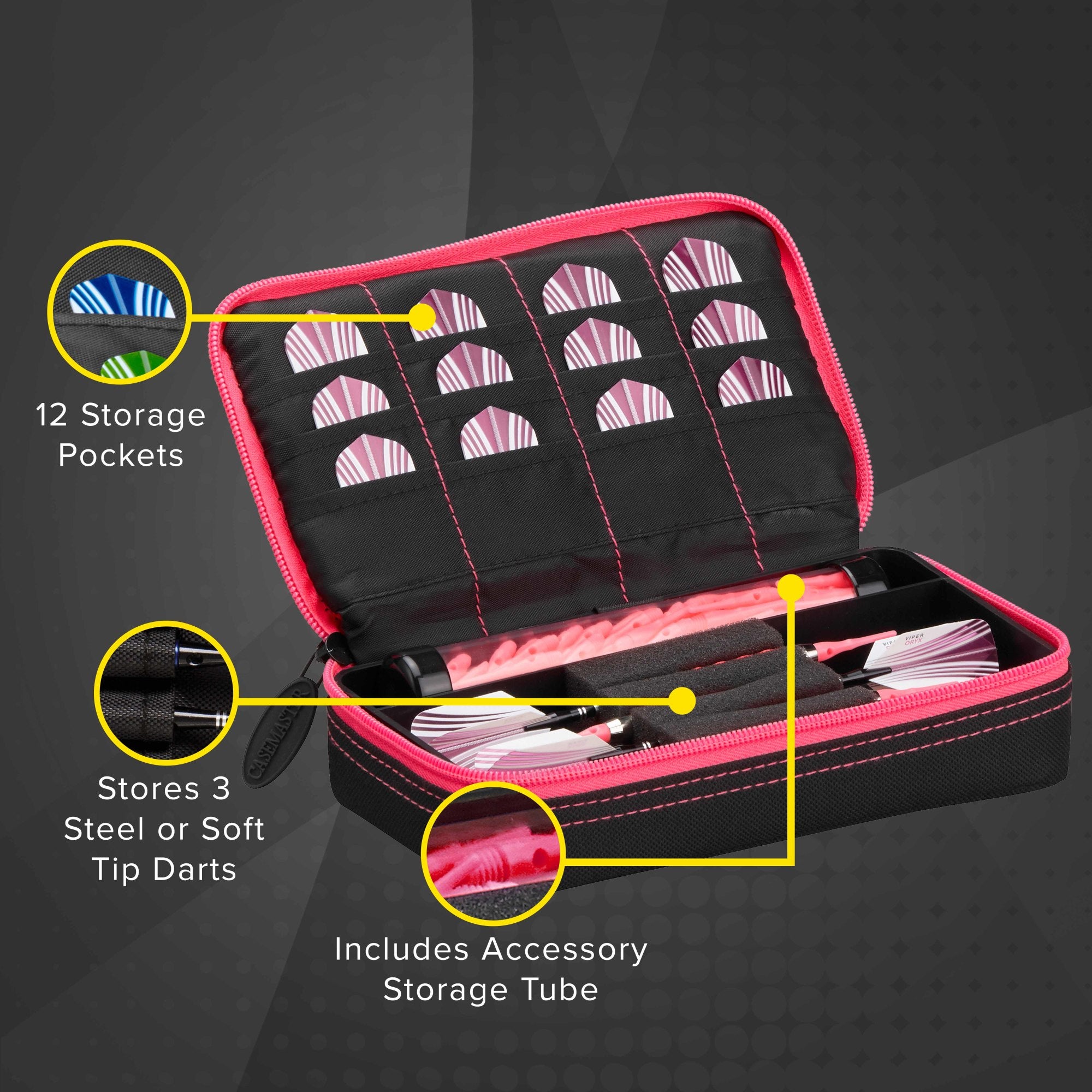 Casemaster Plazma Dart Case Black With Pink Zipper