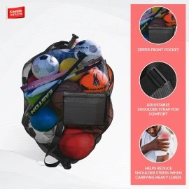 Keeble Outlets Soccer Ball Shoulder Bag for Coaches&Players|Basketball Bag&Mesh Beach Bag with Zipper Pocket|30*40 inches Large Mesh Bag for Sports Equipment,Football Accessories&Ball Storage