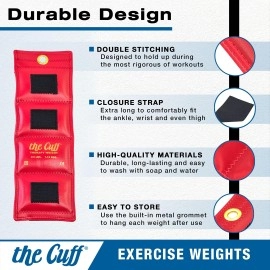 The Cuff Original Adjustable Ankle and Wrist Weight for Training, Dance, Running, Cardio, Aerobics, Toning, and Physical Therapy for Men and Women, 8 lb, Red