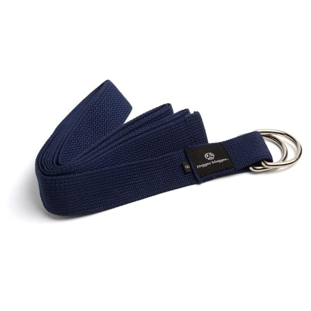 Hugger Mugger 10 ft. D-Ring Cotton Yoga Strap - Navy - Super Strong Cotton, Metal D-Ring Buckle, Long Length Great for Taller People and Partner Poses