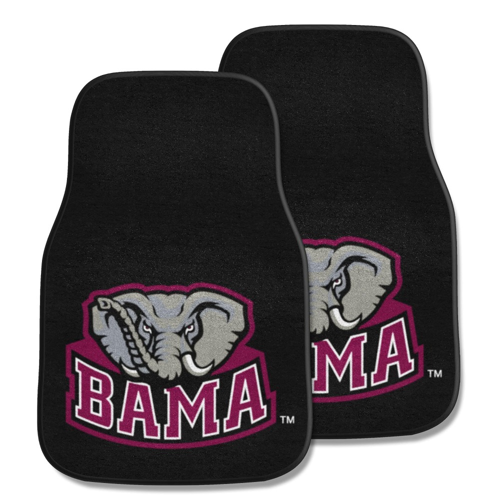 FANMATS 5077 Alabama Crimson Tide Front 2-Piece Team Logo Carpet Car Mat Set, Front Row Automotive Floor Mats, Non-Slip Backing, Team Colors - Elephant Logo, Black