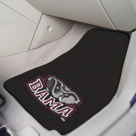 FANMATS 5077 Alabama Crimson Tide Front 2-Piece Team Logo Carpet Car Mat Set, Front Row Automotive Floor Mats, Non-Slip Backing, Team Colors - Elephant Logo, Black