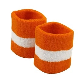 MG Striped Cotton Terry Cloth Moisture Wicking Wrist Band (Orange/White)