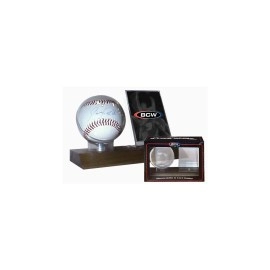 BCW Supplies Woodbase Baseball and Card Holder (Real Walnut)