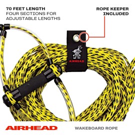 Airhead Trick Handle Wakeboard Rope, 4 Sections, 75-Feet, Yellow