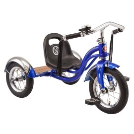 Schwinn Roadster Bike for Toddlers, Kids Classic Tricycle, Boys and Girls Ages 2 - 4 Years Old, Steel Trike Frame, Rear Deck Made of Genuine Wood, & Fabric Tassels, Blue
