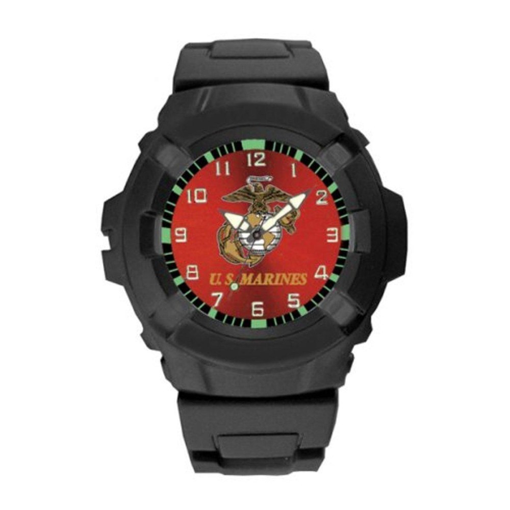 Aqua Force USMC Logo 47mm Diameter Quartz Watch, Black with Red Face