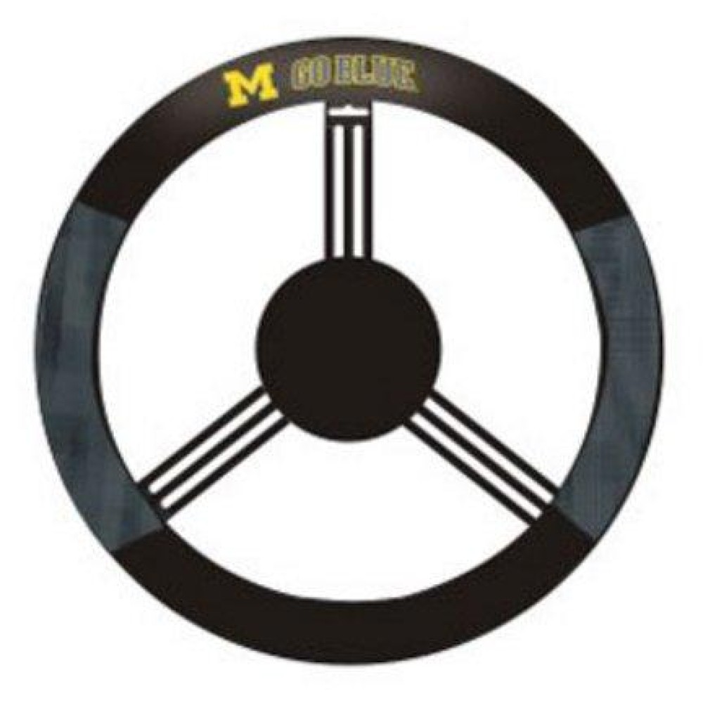 Fremont Die NCAA Michigan Wolverines Poly-Suede Steering Wheel Cover, Fits Most Standard Size Steering Wheels, Black/Team Colors