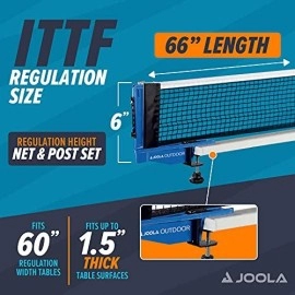 Joola Outdoor Weatherproof Table Tennis Net And Post Set - Waterproof 72 Regulation Size Ping Pong Screw On Clamp Net - Ideal For Indoor And Outdoor Use