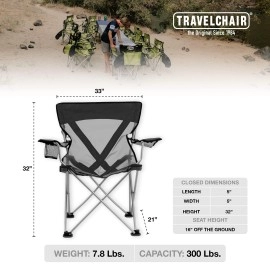 Travel Chair Teddy Chair, Portable Chair for Outdoor Adventures, Foldable Chair with Quick-Drying Nylon Mesh, 300-Pound Capacity, Black