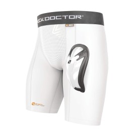 Shock Doctor Men'S Core Compression Short With Bio-Flex Cup - Adult - X-Large - White