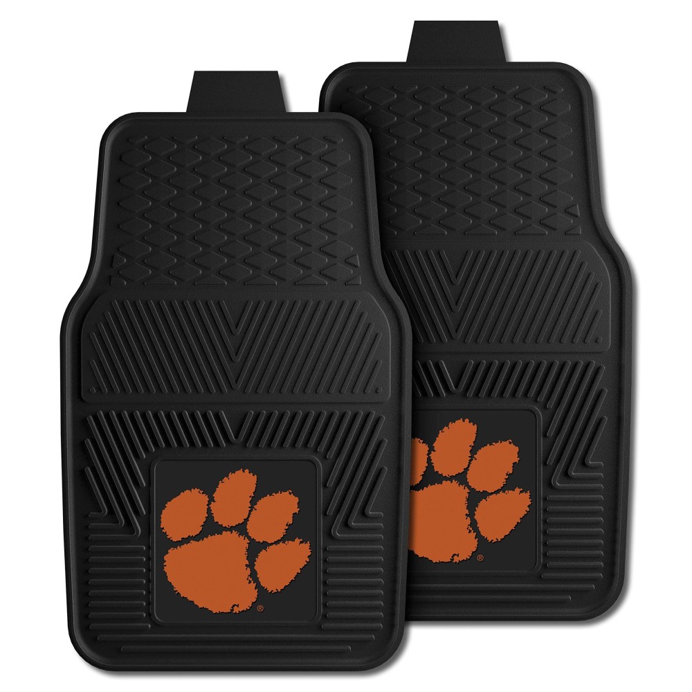 FANMATS 8778 Clemson Tigers 2-Piece Heavy Duty Vinyl Car Mat Set, Front Row Floor Mats, All Weather Protection, Universal Fit, Deep Resevoir Design