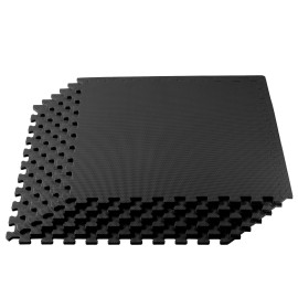 We Sell Mats 3/8 Inch Thick Multipurpose Exercise Floor Mat with EVA Foam, Interlocking Tiles, Anti-Fatigue for Home or Gym, 24 in x 24 in, Black (M24-10M) (6 Tiles)