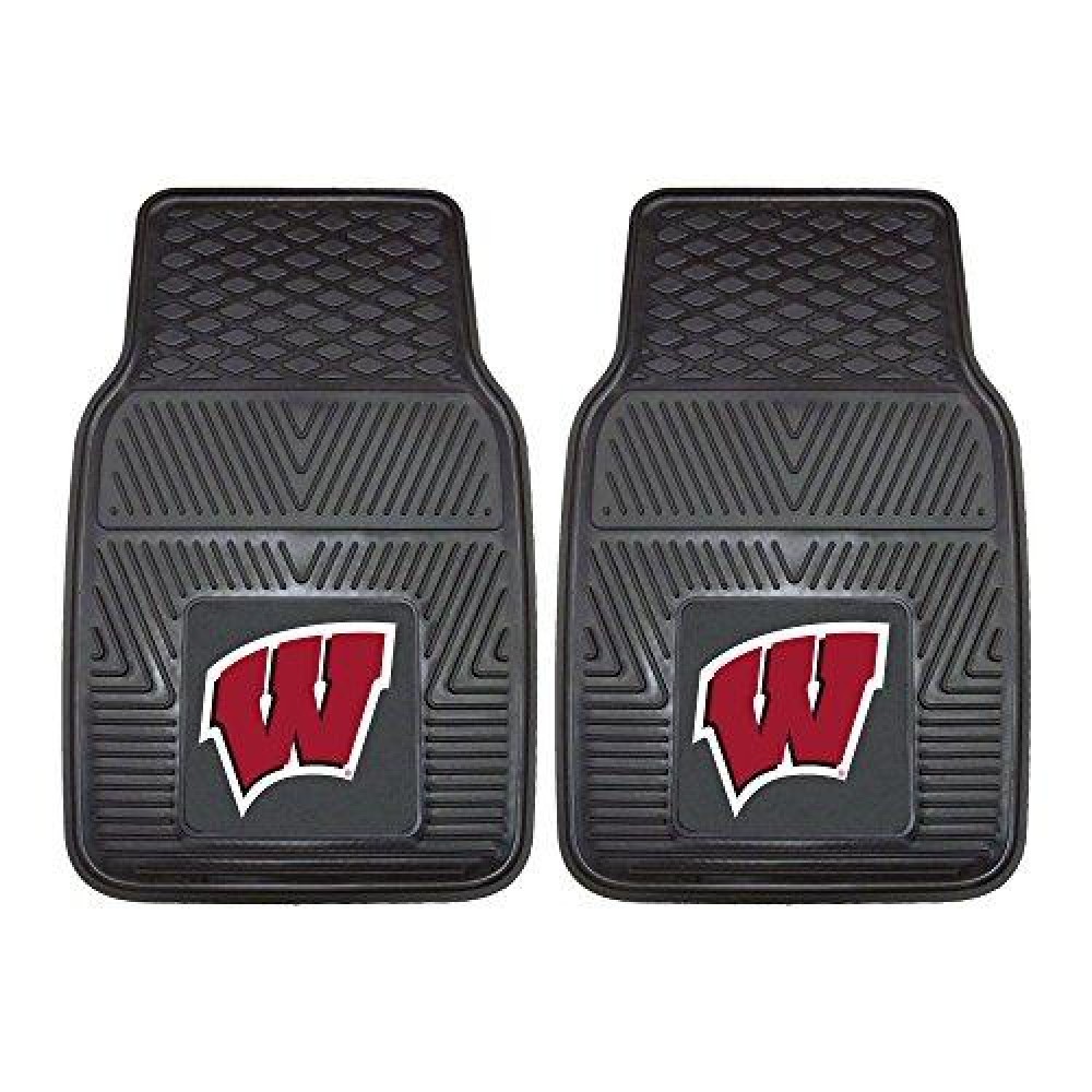 Fanmats 8964 Wisconsin Badgers 2-Piece Heavy Duty Vinyl Car Mat Set, Front Row Floor Mats, All Weather Protection, Universal Fit, Deep Resevoir Design