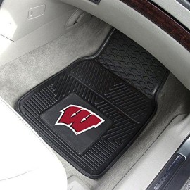 Fanmats 8964 Wisconsin Badgers 2-Piece Heavy Duty Vinyl Car Mat Set, Front Row Floor Mats, All Weather Protection, Universal Fit, Deep Resevoir Design