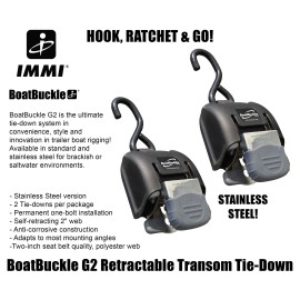 BoatBuckle G2 Stainless Steel Retractable Transom Tie-Down (Black), 1 Pair