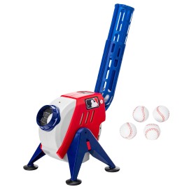 Franklin Sports Kids Mlb Pitching Machine - Mlb Baseball Pitching Machine For Kids Batting Practice - Mlb Power Pitcher With Adjustable Speeds And Launch Angles (White/Red)