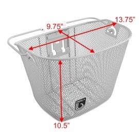 BIRIA Bicycle Basket with Bracket White, Front Quick Release Basket, Removable, Wire Mesh Bicycle Basket, fit Handlebar Size 25.4 mm, New, White