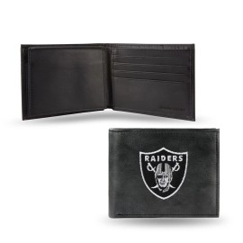 NFL Rico Industries Embroidered Leather Billfold Wallet, Oakland Raiders, 3.25 x 4.25-inches