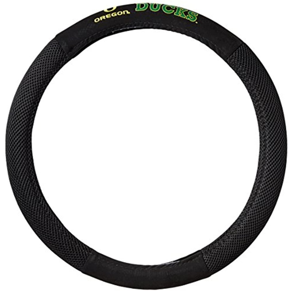 Fremont Die NCAA Oregon Ducks Poly-Suede Steering Wheel Cover, Fits Most Standard Size Steering Wheels, Black/Team Colors