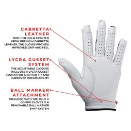 Tour X Combo Golf Gloves With Cabretta Leather Palms, Mens Left Hand Gloves, Cadet Small, 3 Pack