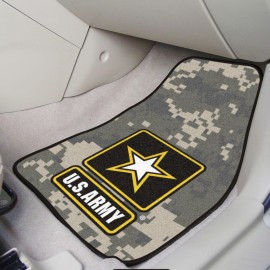 FANMATS 6555 U.S. Army Front 2-Piece Military Logo Carpet Car Mat Set, Front Row Automotive Floor Mats, Non-Slip Backing - Gray