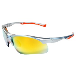 Sunglasses JM12 Sports Wrap for Baseball, Softball, Cycling,Golf TR90 Frame Mirror Lens (Silver & Orange)